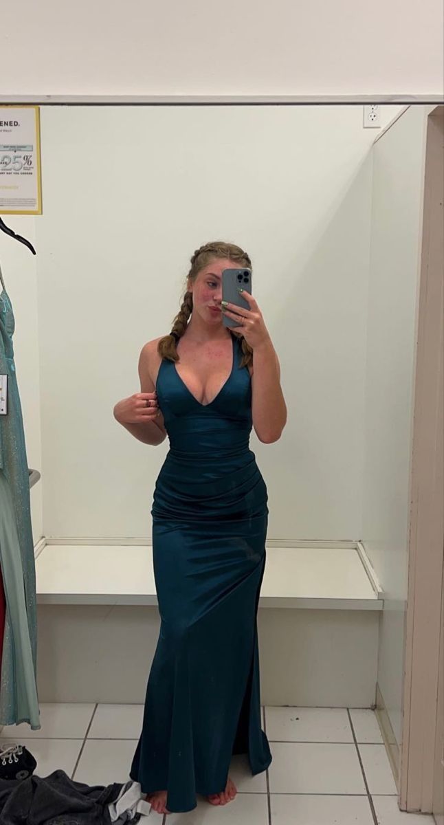Simple Mermaid V Neck Burgundy Satin Long Prom Dresses Inspiration Prom Gown RB1299