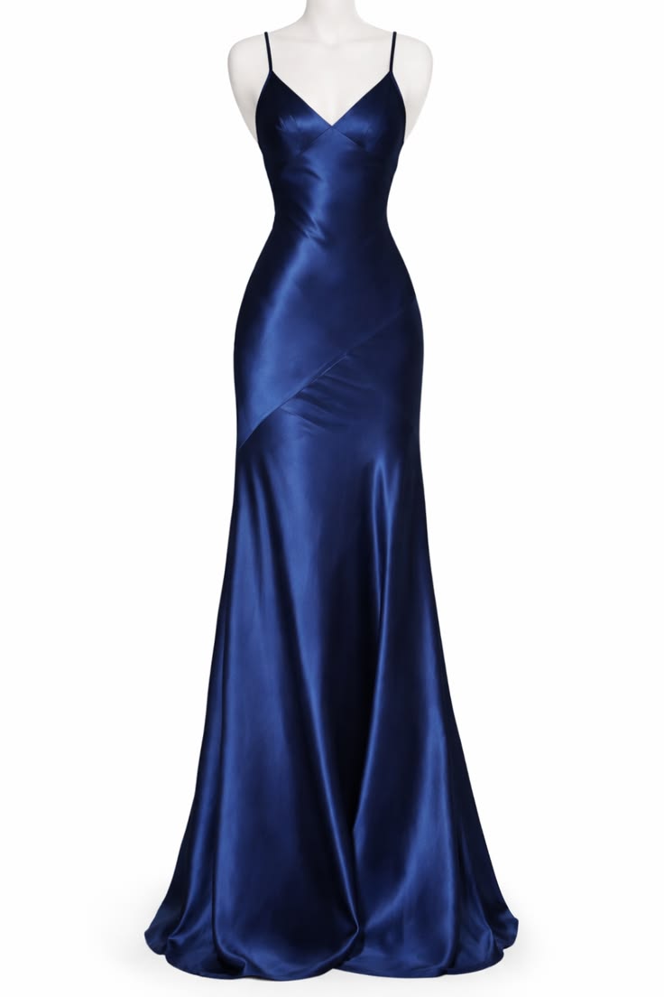 Robe de soirée sirène à fines bretelles bleu marine, style Modest Night, idéale pour les jeunes filles en quête d'une tenue élégante pour un bal de fin d'année ou une remise de diplômes (N1126)
