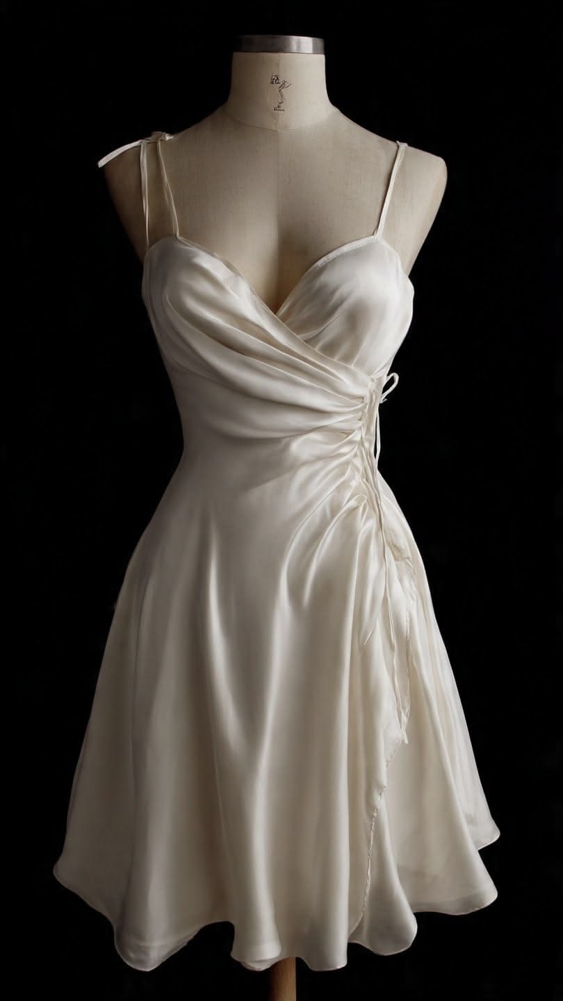 Glam A line Spaghetti Straps White Satin Knee Length Homecoming Dresses Evening Outfits Inspiration RB9264