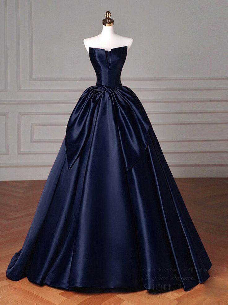 Classy Ball Gown Navy Blue Satin Long Inspo For Women Girls Formal Party Gowns Long Formal Prom Dresses AB1840