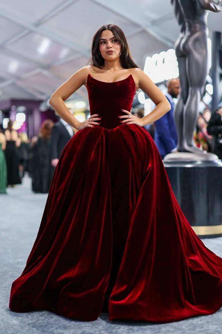 Robe de bal modeste sans bretelles en velours bordeaux, robe de soirée longue, robe de bal AC025