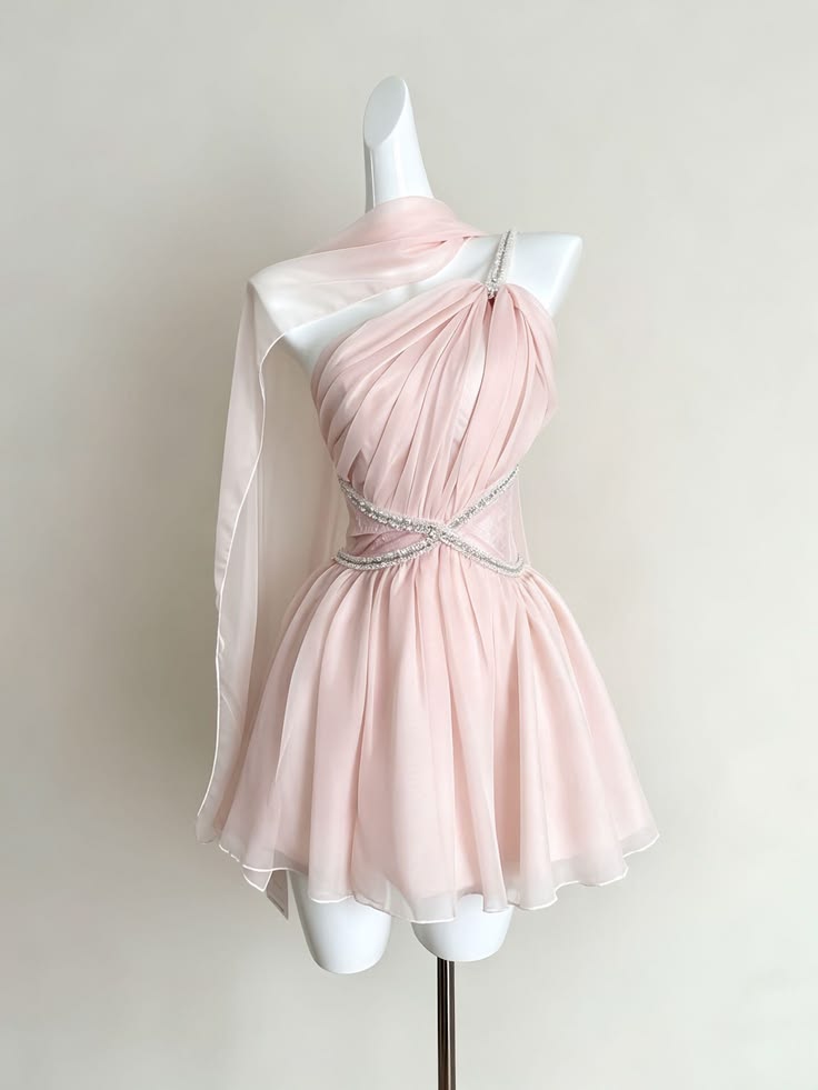 Unique Homecoming Dresses Outfit inspo A Line One Shoulder Pink Chiffon 16th Birthday Cocktail Dress Ideas Outfits RB8020