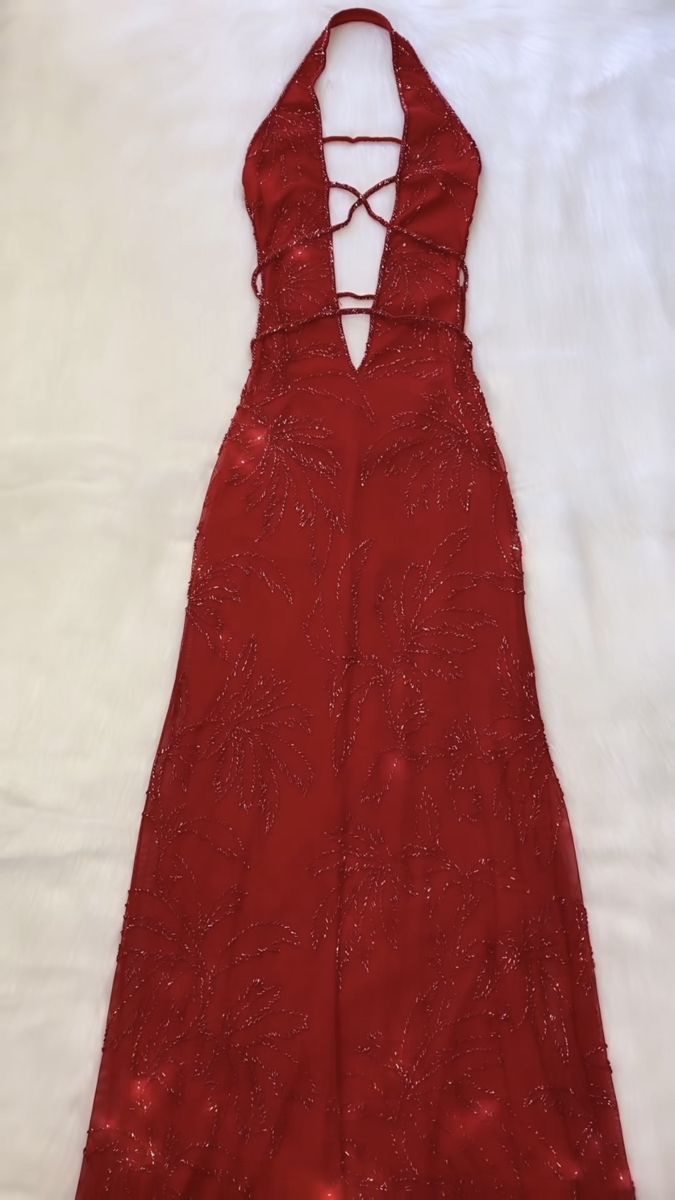 Robe de bal longue rouge à sequins dos nu et coupe trapèze exquise, référence AB1178