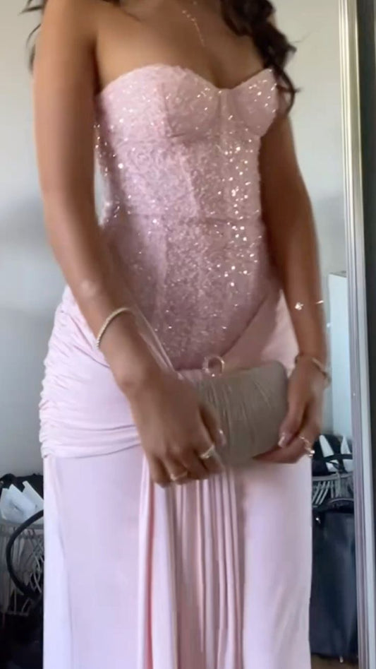 Neu eingetroffen Elegantes Sweetheart-Partykleid in Pink mit Pailletten, langes Ballkleid, Meerjungfrauen-Bodycon für Damen N4072