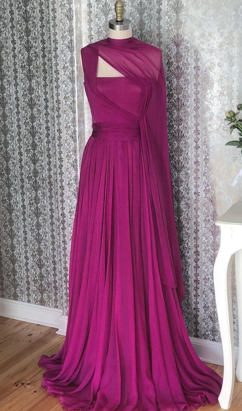 Inspiration für schlichte Ballkleider: A-Linien-Chiffonkleid in Fuchsia, halbformell, für Teenager und Gymnasiasten (AB1937)