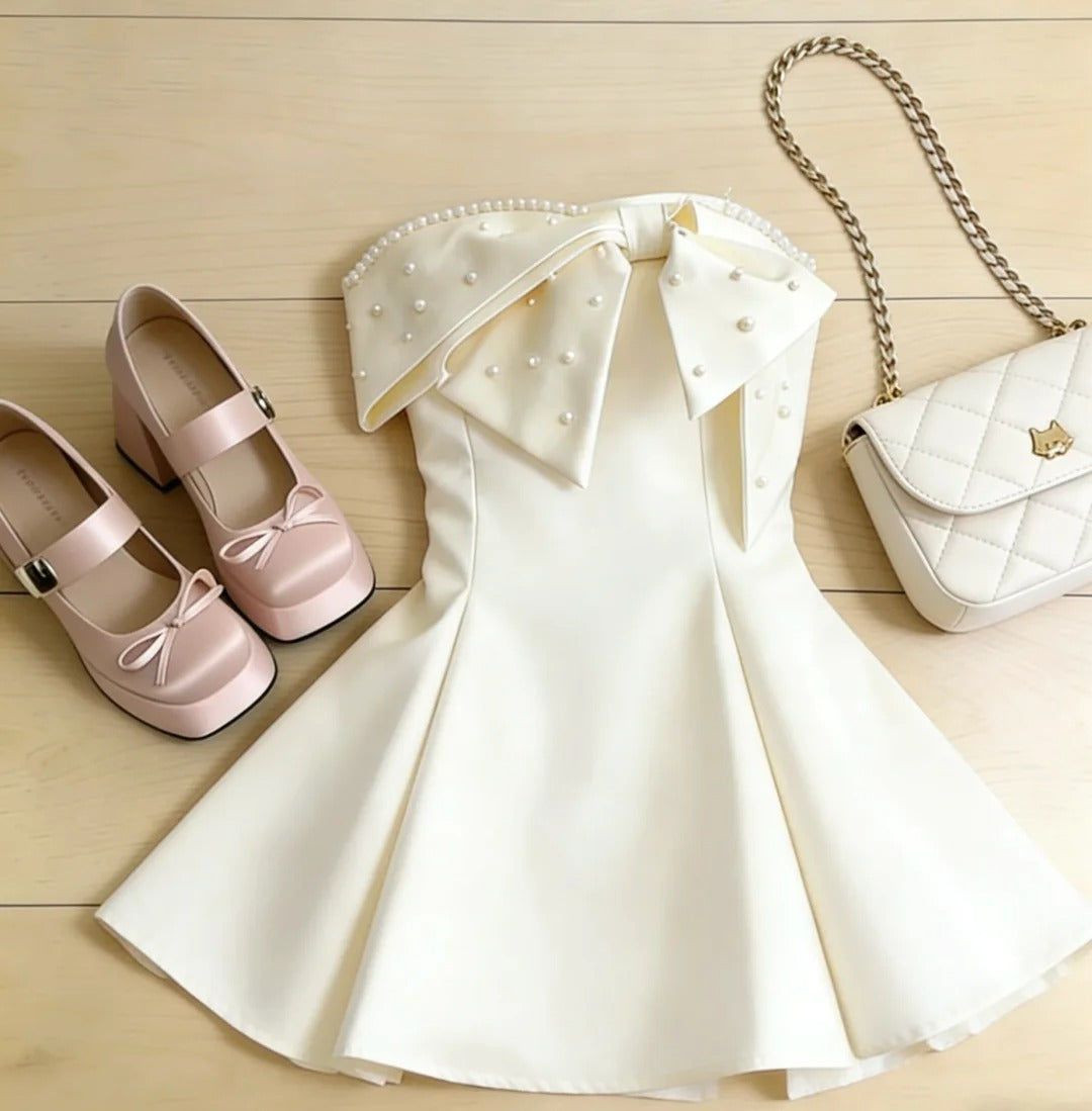 Pretty A line Strapless White Satin With Pearls Mini Short Cocktail Homecoming Dresses Ideas Hoco Outfits RB4888
