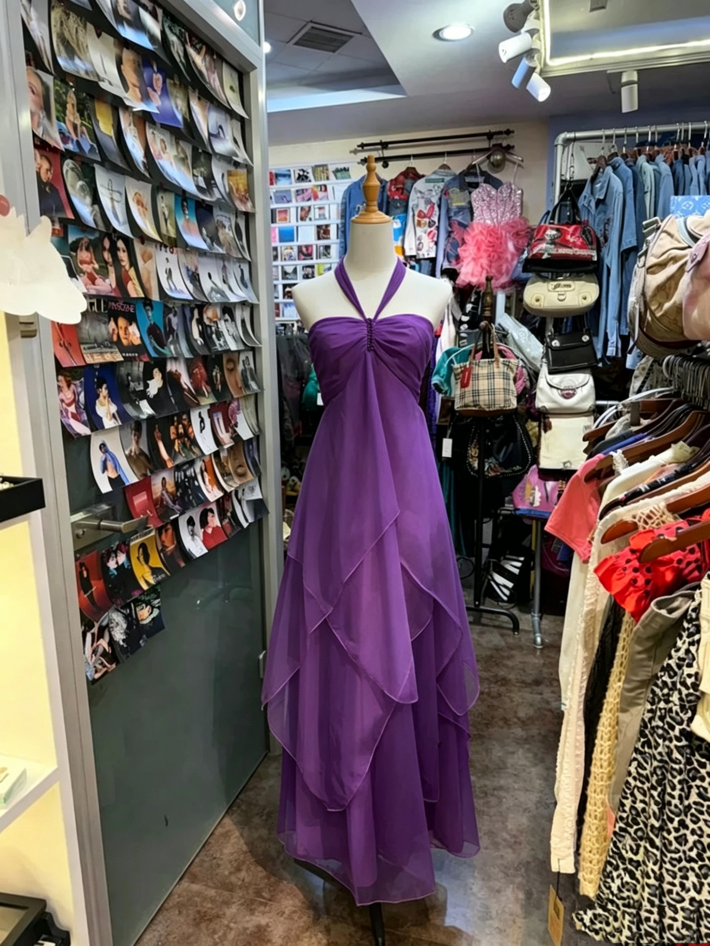 Vintage A Line Halter Purple Chiffon Sleeveless Long Prom Dresses Formal Outfits For Women RB4594