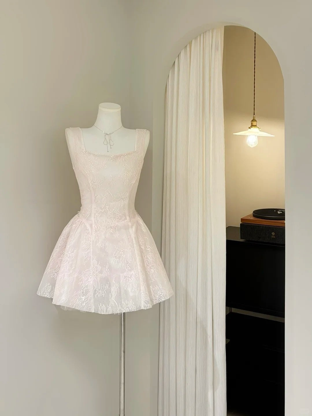Cute A Line Square Neck Pink Lace Mini Short Cocktail Gown Homecoming Dresses Ideas Hoco Outfits RB4880