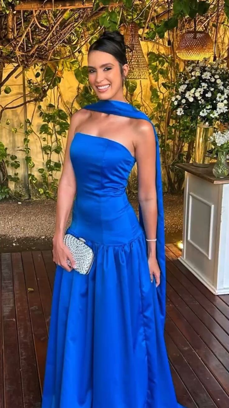 Elegant Mermaid Strapless Royal Blue Satin Women Party Dresses Long Formal Prom Dresses 22th Birthday Gown AB1308