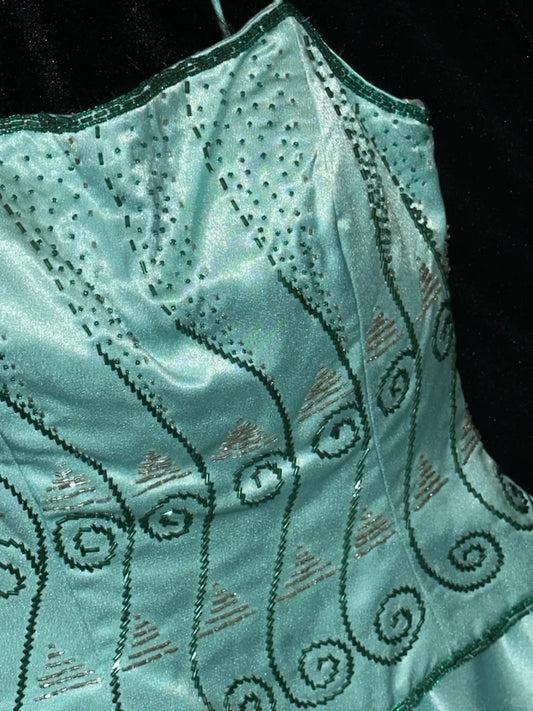 Elegant A line Spaghetti Straps Blue Satin With Beading Long Prom Dresses Formal Outfits Evening Night Dress RB8250