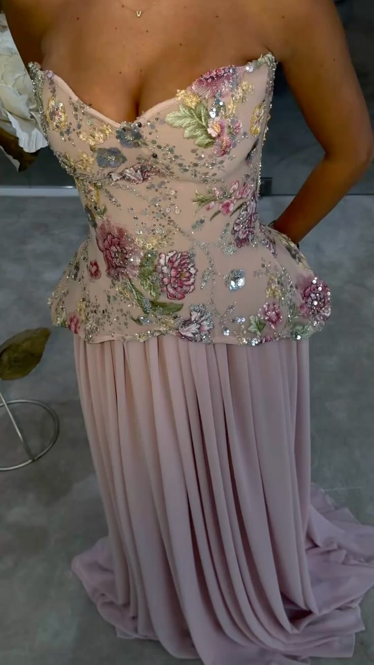 Modest Prom Dresses A Line Sweetheart Pink Chiffon With 3D Appliques Floor Length Long Formal Dress RC1302