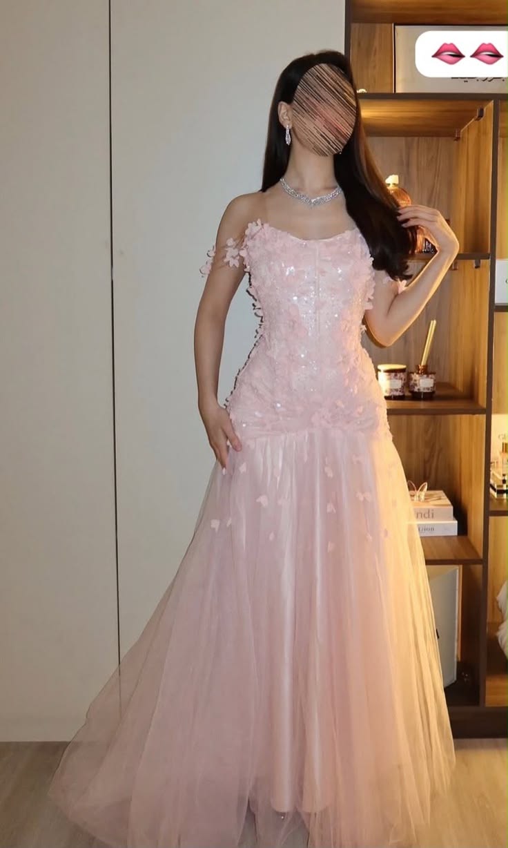 Modest Prom Dresses Mermaid Off The Shoulder Pink Tulle 3D Flowers Floor Length Long Formal Dress RC1300