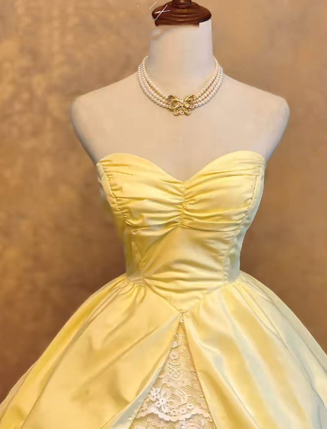 Yellow Sweetheart Satin Ball Gown Quinceanera Dress, Sweet 15 Birthday Formal Dress RC0039