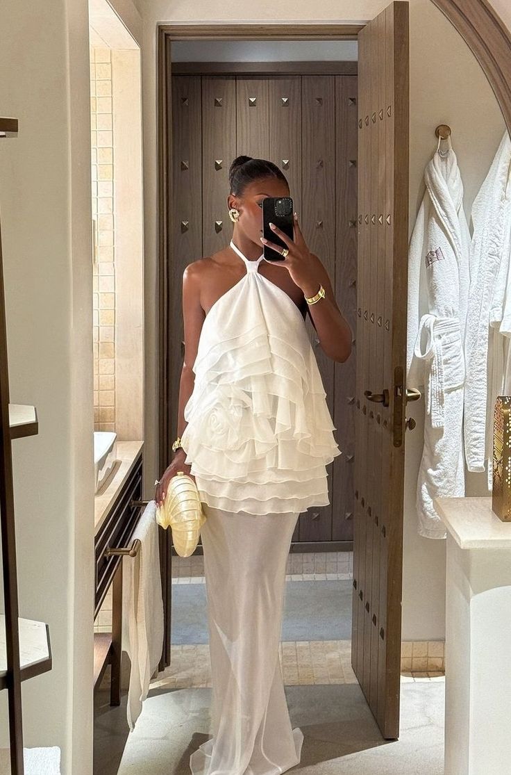 Robe de soirée longue en mousseline blanche fourreau modeste dos-nu pour mariage, invitée, printemps été, plage N2781