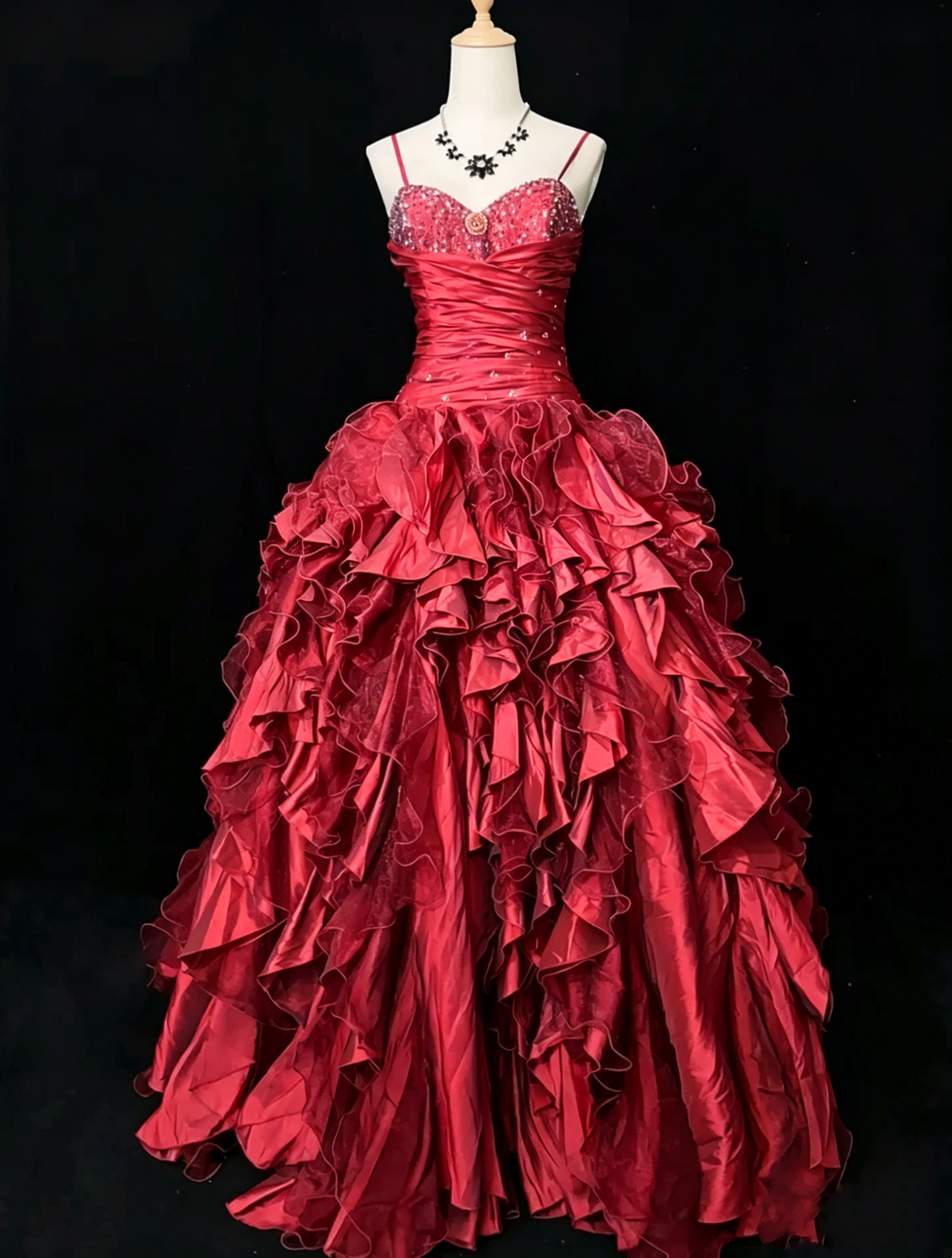 Vintage Ballkleider Inspo Ballkleid Spaghettiträger Lila Tüll Stufenlagen 80er mit Perlen Abendkleider N3357