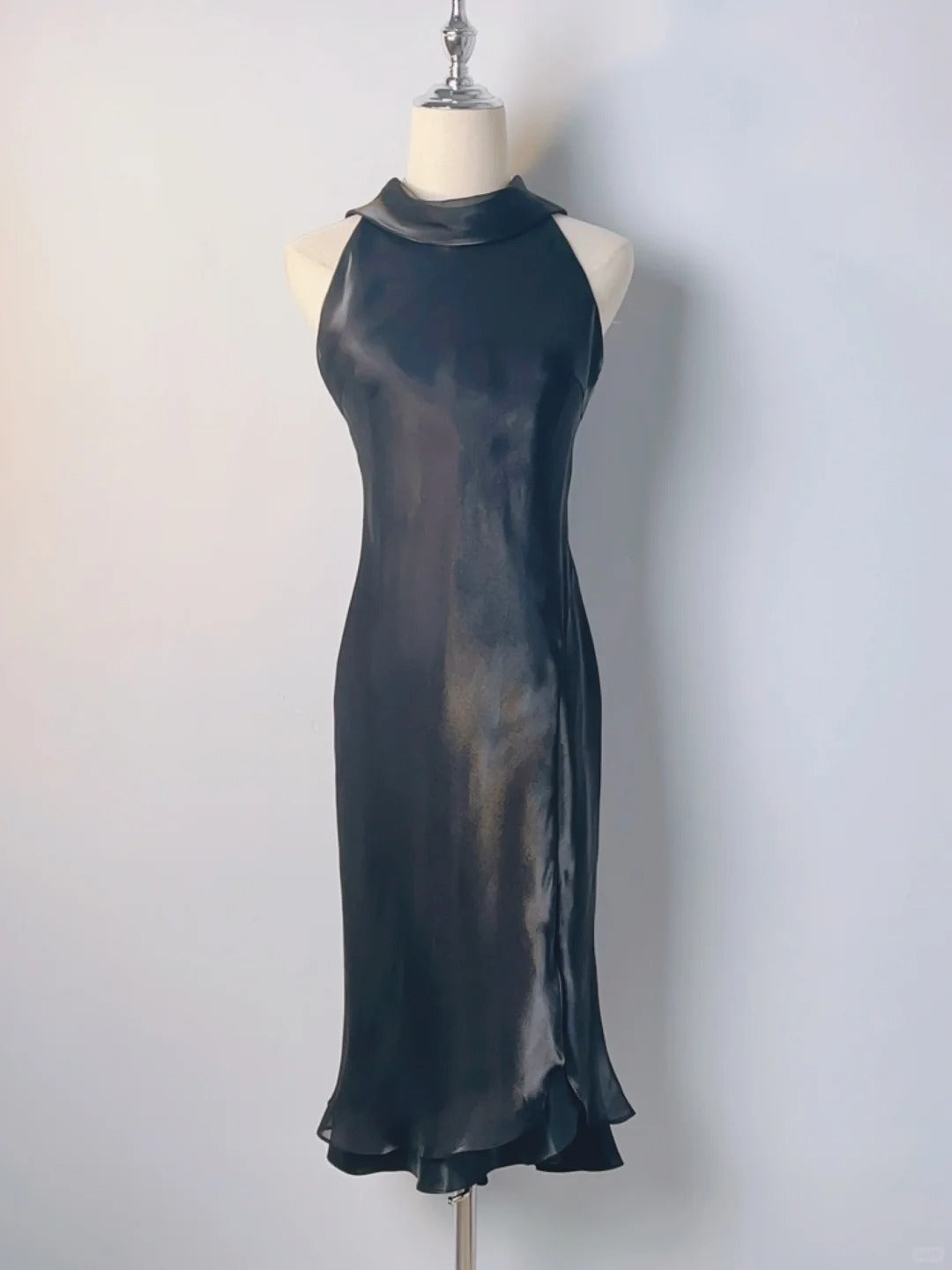 Vintage Meerjungfrau Schwarz High Neck Teelänge Mit Rüschen Ballkleider Festliche Outfits RB3926