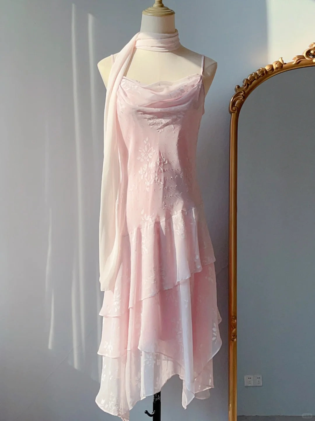 Retro A line Spaghetti Strap Pink Tea Length Prom Dresses Formal Party Outfits RB3917