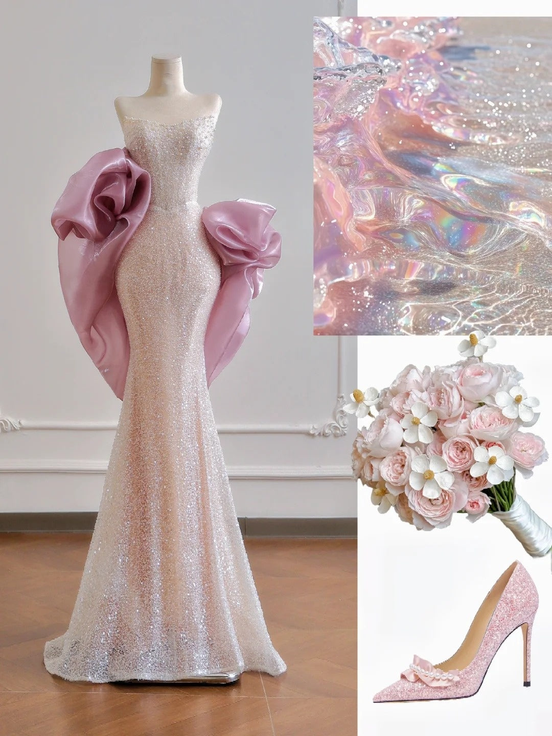 Glamorous Mermaid Strapless Light Pink Sequin With Cape Prom Dresses Long Evening Formal Gown BirthdayParty Gowns N377
