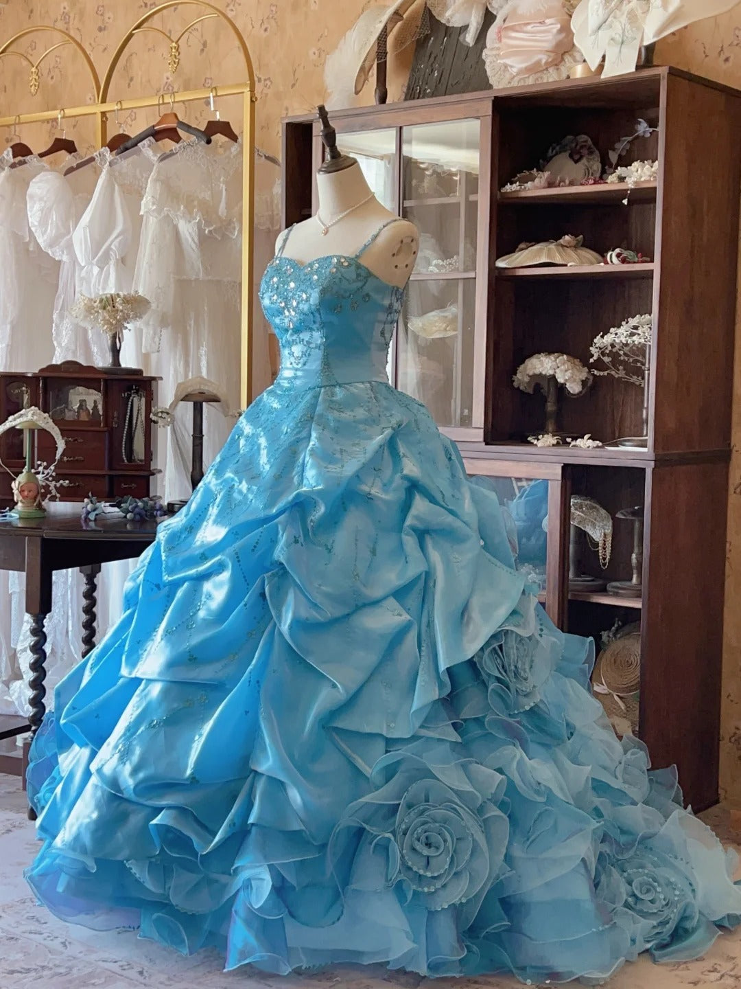 Vintage Ballkleid Spaghettiträger Blau Mit Lagen Stufen Sweet 16 Kleider Lang 15 Vestidos De Fiesta N2264