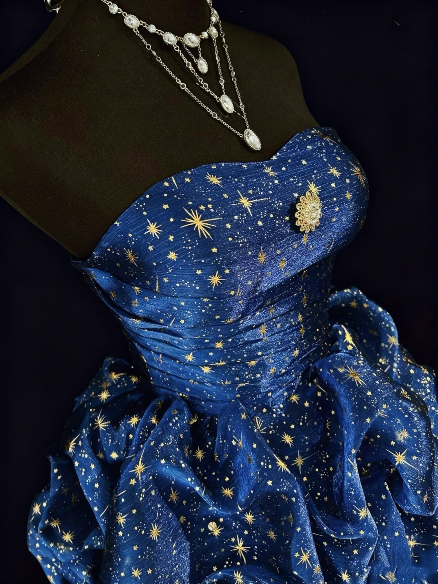 Robe de soirée glamour bustier bleu marine avec étoiles dorées Robe de cocktail Robes de bal N3813