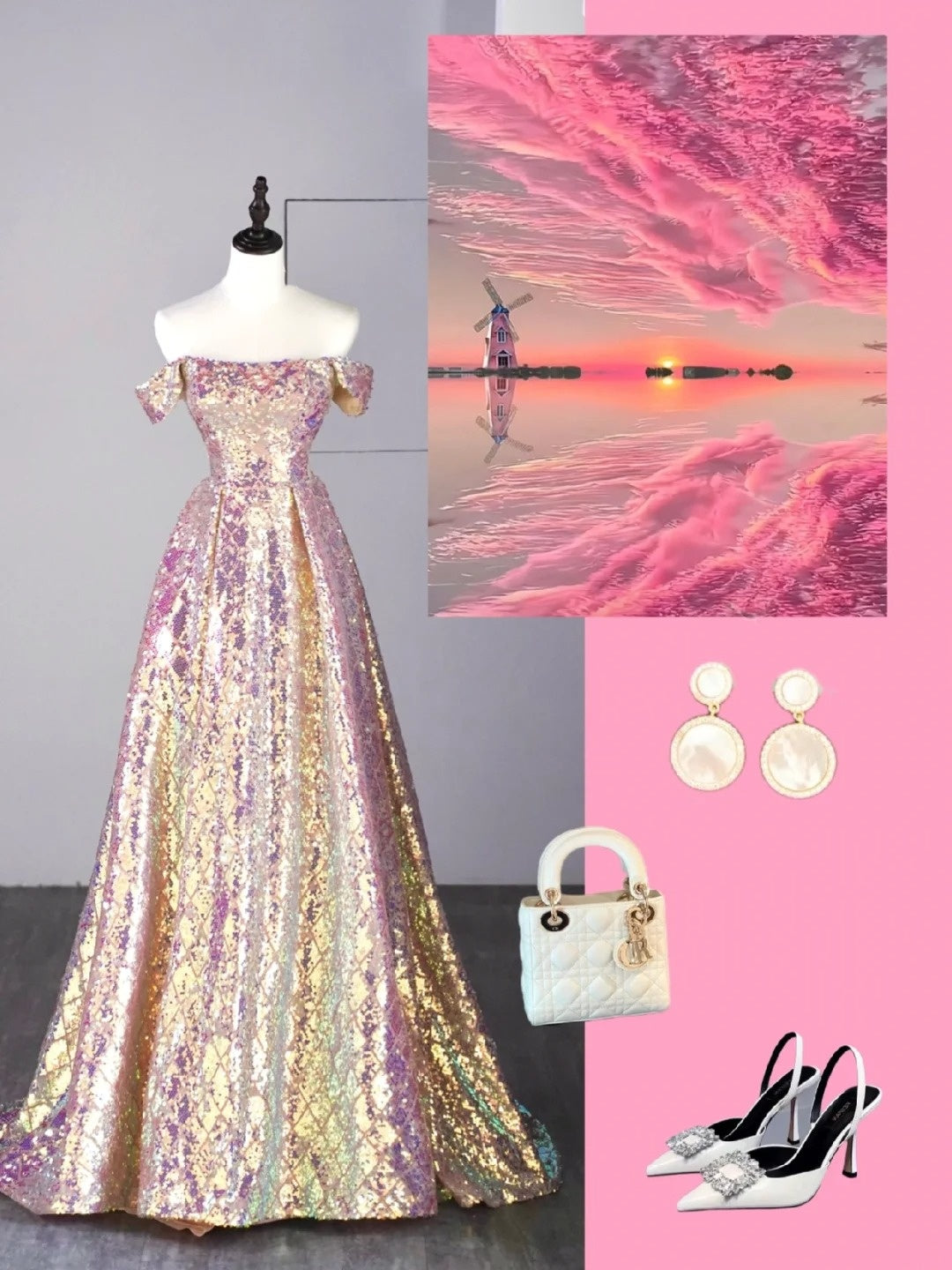 New Ball Gown Strapless Sequins Short Sleeves Long Prom Dresses For High School Teens Girls Formal Bridesmaid Dress N1072