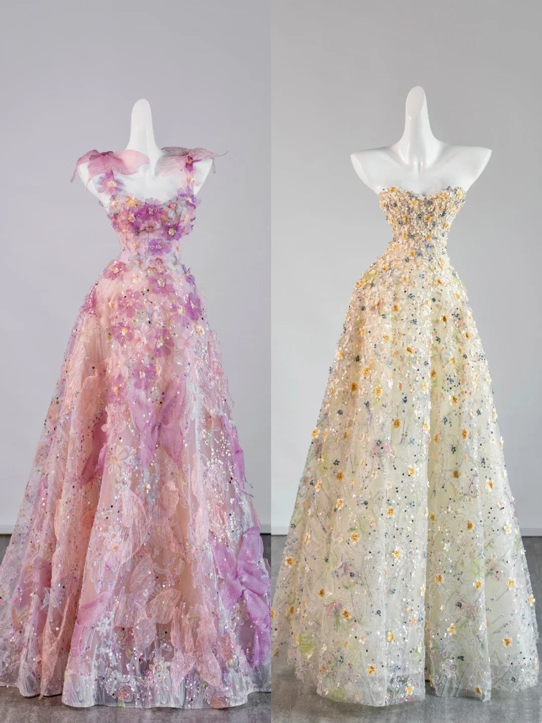 Robe de bal longue à imprimé floral et décolleté cœur, inspiration pour une tenue de soirée N242