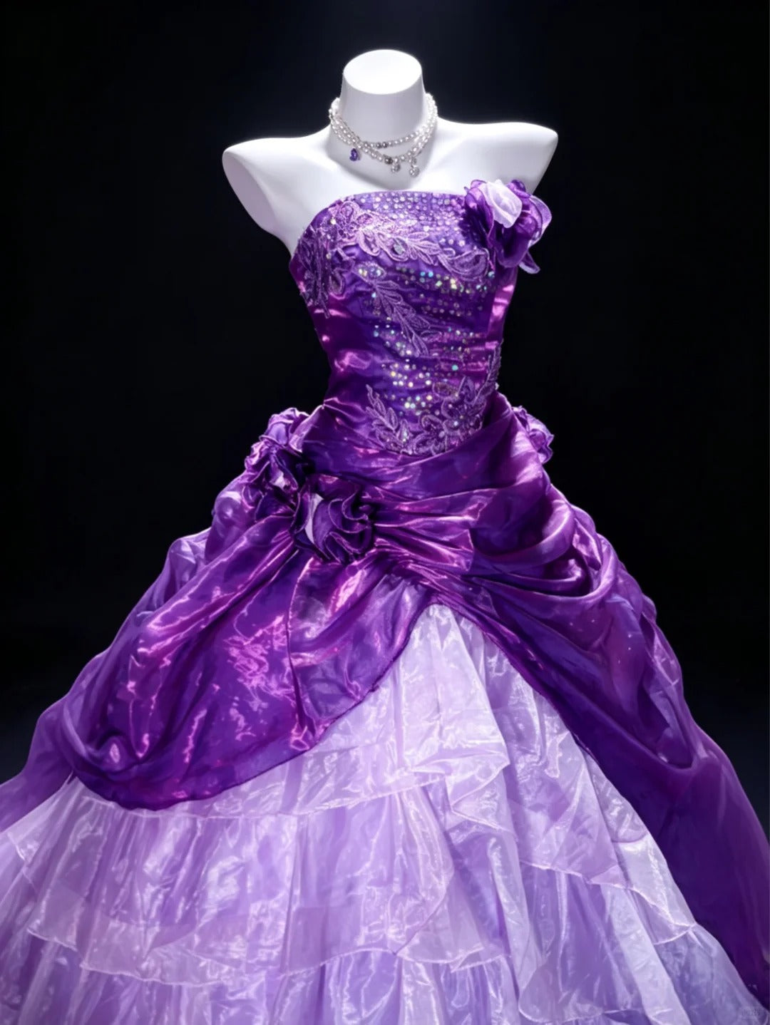 Prinzessin Ballkleid Trägerloses Lila Organza Quince Kleid Lang Süß 15 16 Quinceanera Kleider Vestido de princesa RB4467