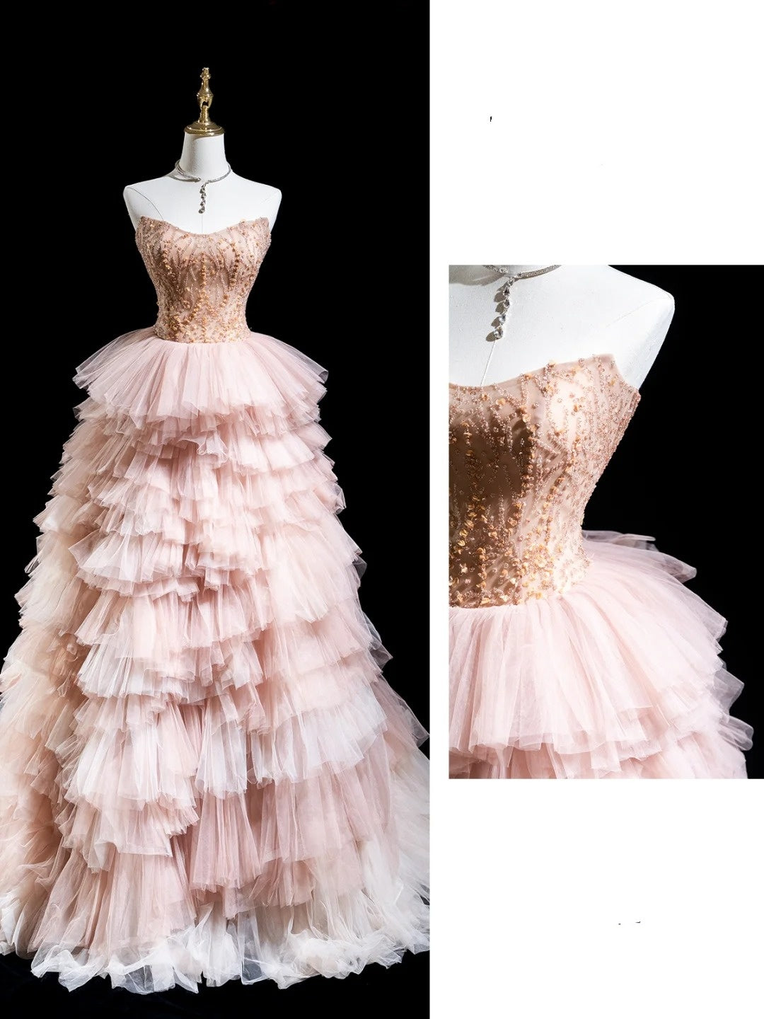 Magnifique robe de bal rose sans bretelles en satin et tulle, robe de soirée idéale pour les 16 ans, robe de cérémonie N296