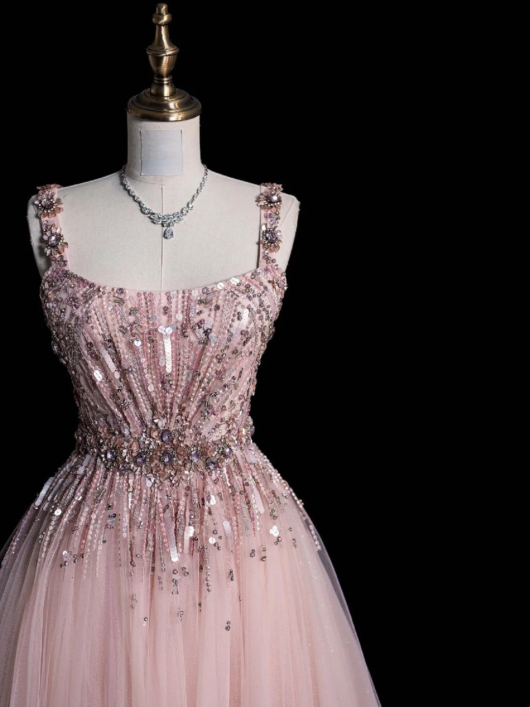Elegantes Ballkleid mit eckigem Ausschnitt, langes, rosa Tüllkleid für Teenager, Abendgarderobe, formelles Kleid N1084