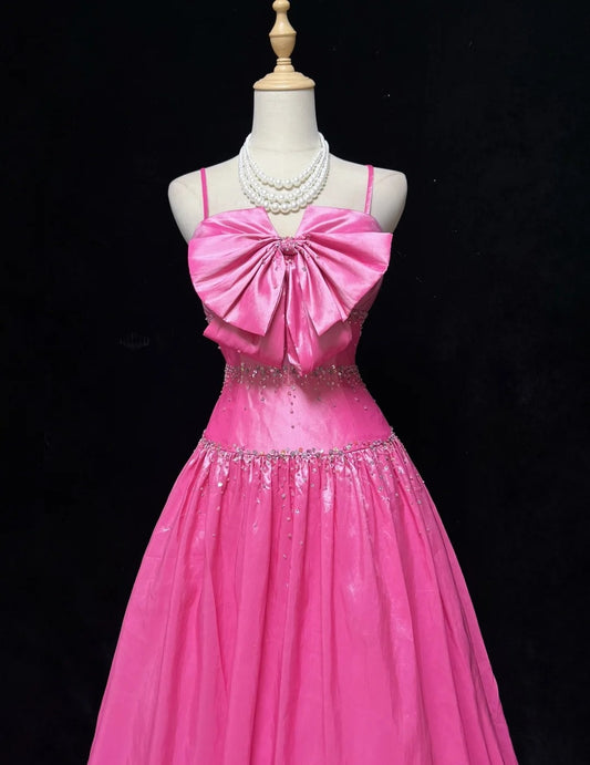 Prinzessin Abschlussballkleider Ballkleider Spaghettiträger Rosa Ärmellos Abend Lang Formelles Kleid RB3260