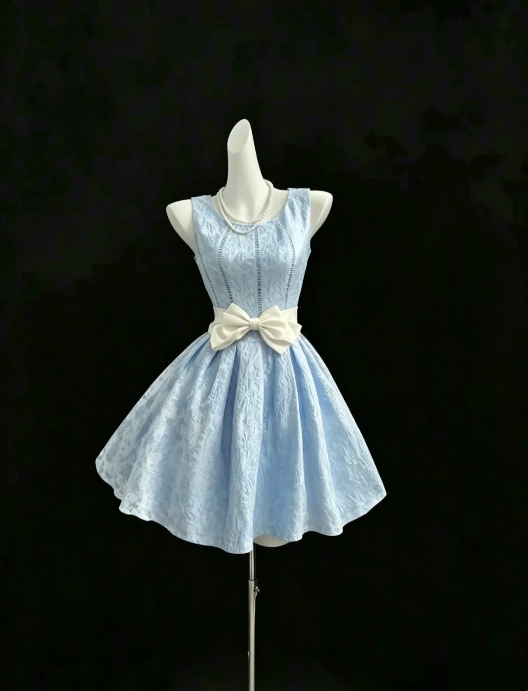 Süßes A-Linien-Kleid mit weißer Schleife, blauer Spitze, Abschlusskleider High School für die 8. Klasse, Senior Inspo Homecoming Kleid RB3293