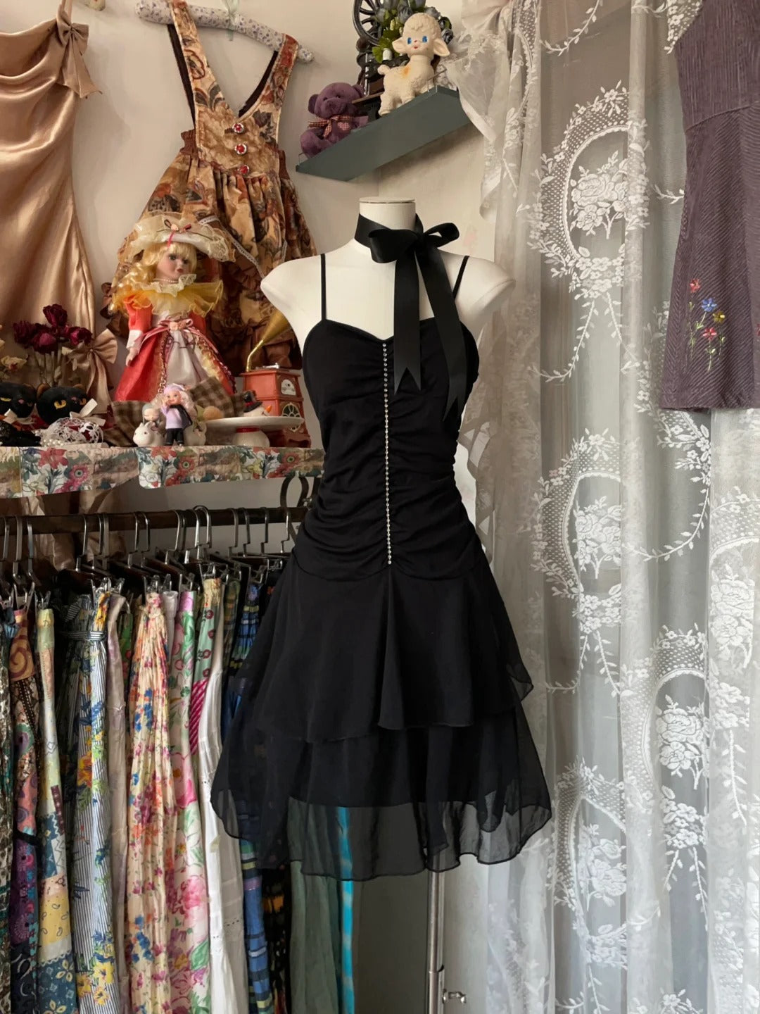 Vintage A-Linien Spaghettiträger Schwarze knielange Abschlussfeier Geburtstag Outfits Heimkehrkleider N3735