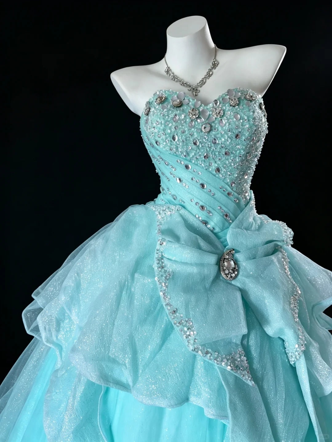 Robe de bal douce bustier tulle bleu avec perles Robe de Quinceañera longue Douce 15 16 Robes de Quinceañera Vestido de princesa RB4473