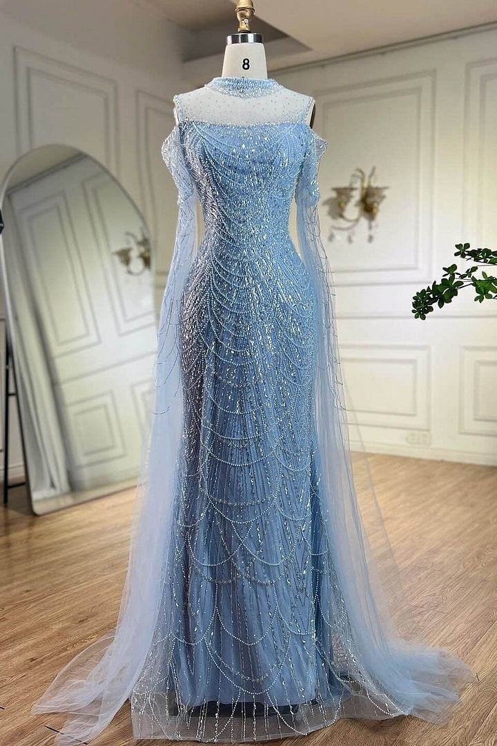 Funkelndes, schulterfreies, blaues Pailletten-Abendkleid im Meerjungfrauenstil, langes Abendkleid, festliches Abendkleid, Ballkleid AB1674