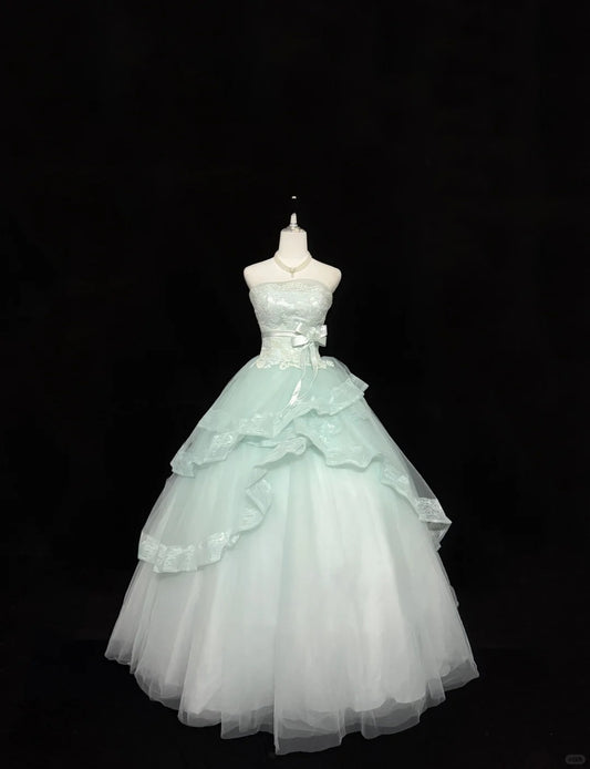 Sweet 16 Dresses Long Ball Gown Sweet Sixteen Long Birthday Dress Lace Strapless Mint Green Formal Gown RC0348