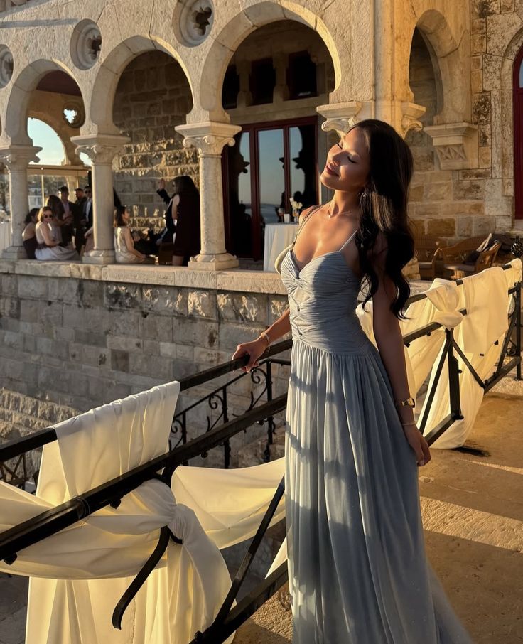 Schlichtes, hellblaues Chiffon-Abendkleid in A-Linie mit Spaghettiträgern für Teenager, festliches Kleid, Party-Outfit, Ballkleid AB1053