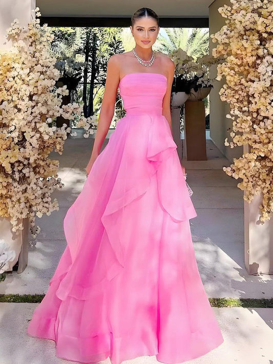 Elegantes, trägerloses Ballkleid aus altrosafarbenem Tüll, langes formelles Abendkleid für Damen, ideal für Partys und Abschlussbälle, auch als 16. Geburtstagskleid geeignet (AB1291).