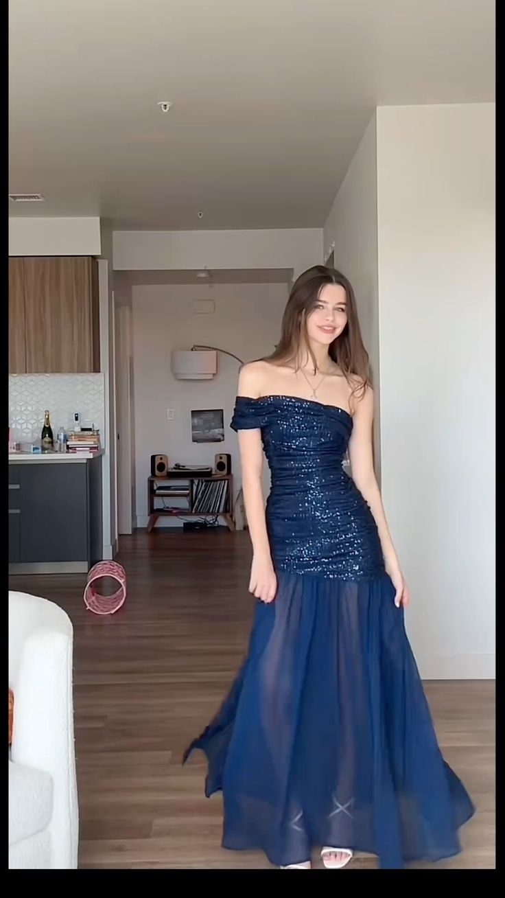 Funkelndes, marineblaues Meerjungfrauen-Abendkleid, langes Ballkleid, formelles, funkelndes Abendkleid AB1599