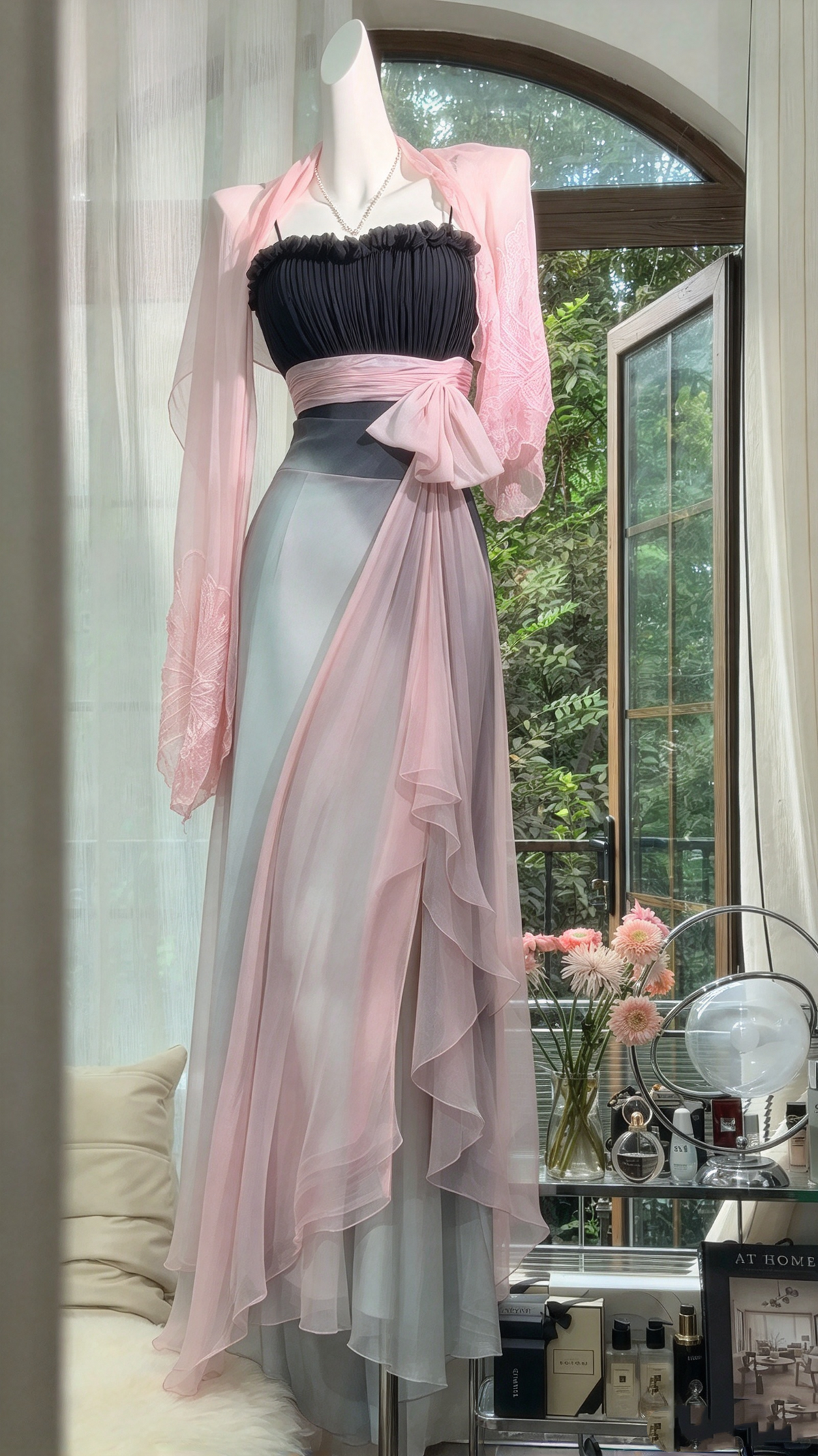 Stunning Prom Dresses A Line Spaghetti Straps Gradient Chiffon With Ruffled Long Formal Dress RC1256