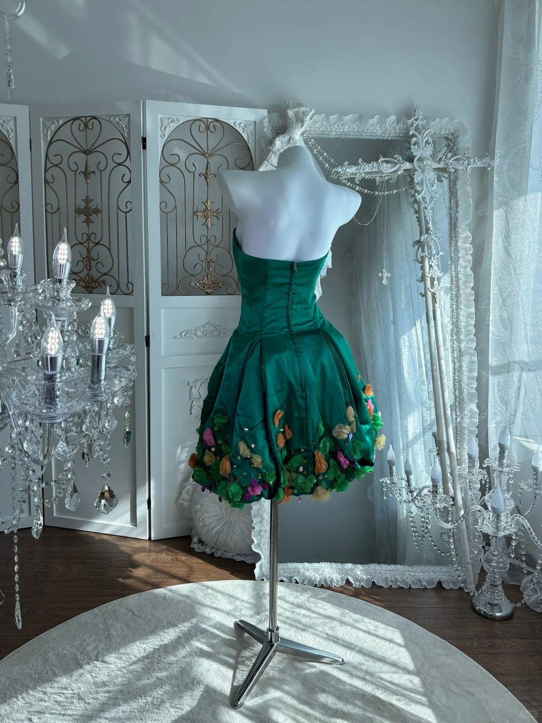Modest Hoco Dress Homecoming Dresses Ball Gown Sweetheart Green Satin 16th Birthday Party Outfits RB6390