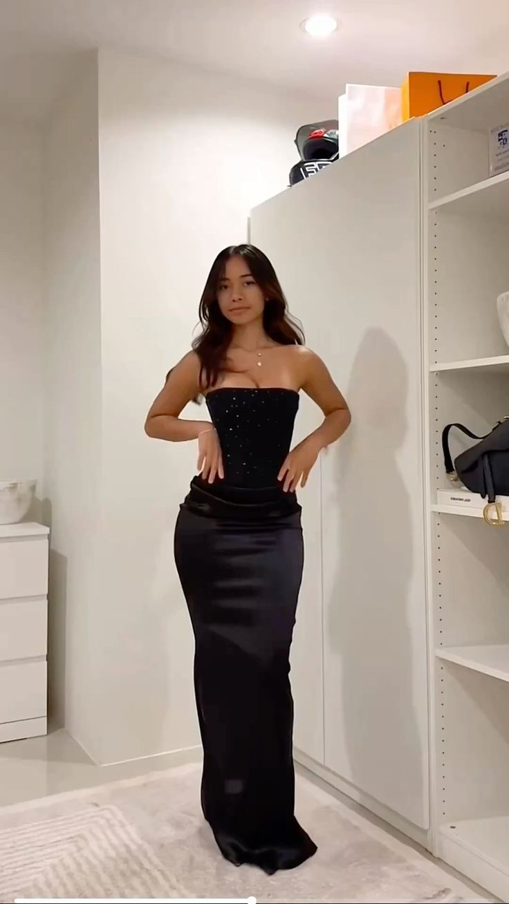 Black Prom Dress Long Floor Length Mermaid Strapless Satin Formal Evening Gown For Women RC0216