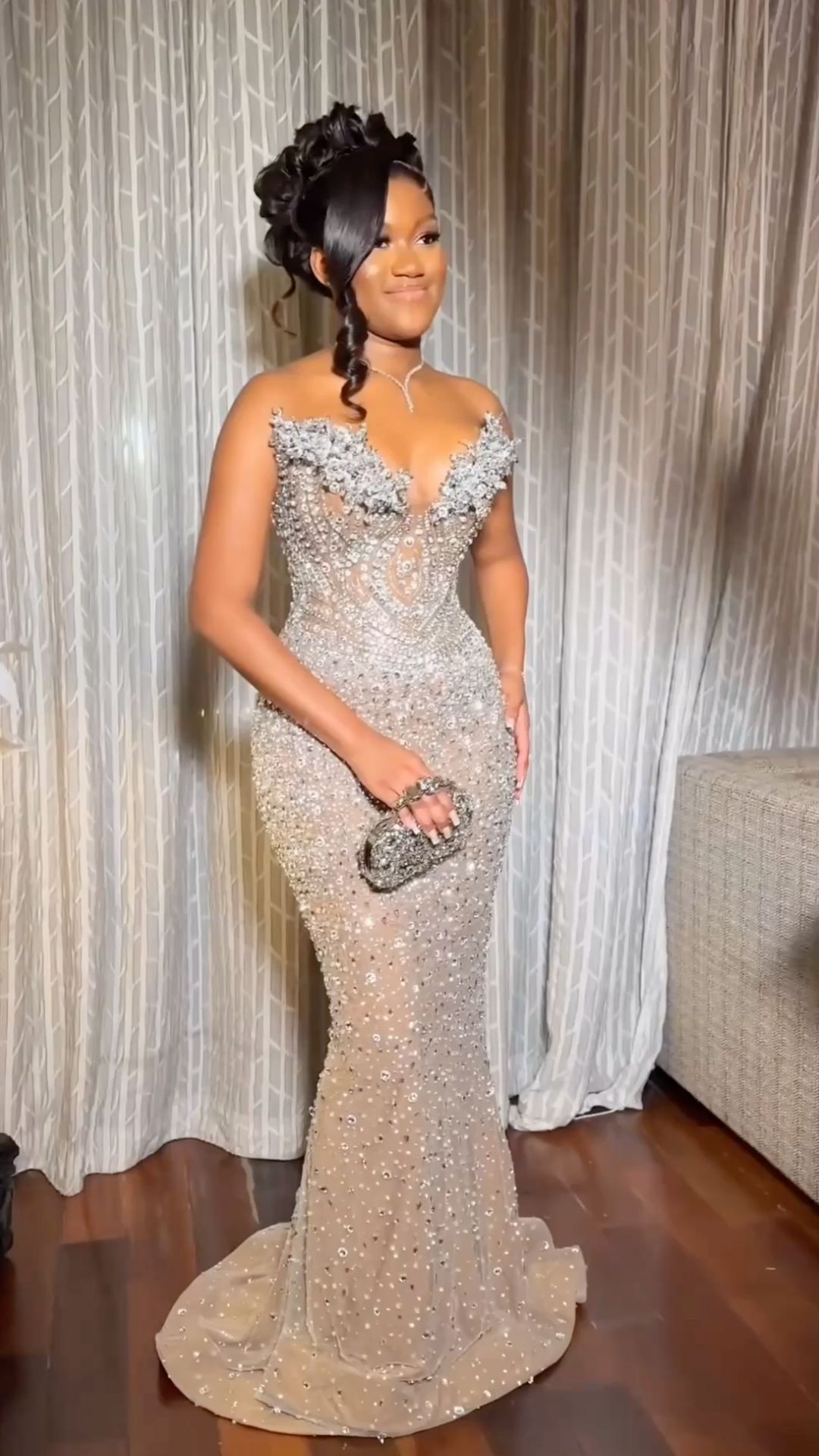 Sexy Pailletten-Abendkleid im Meerjungfrauenstil in Champagner mit herzförmigem Ausschnitt, AB1660