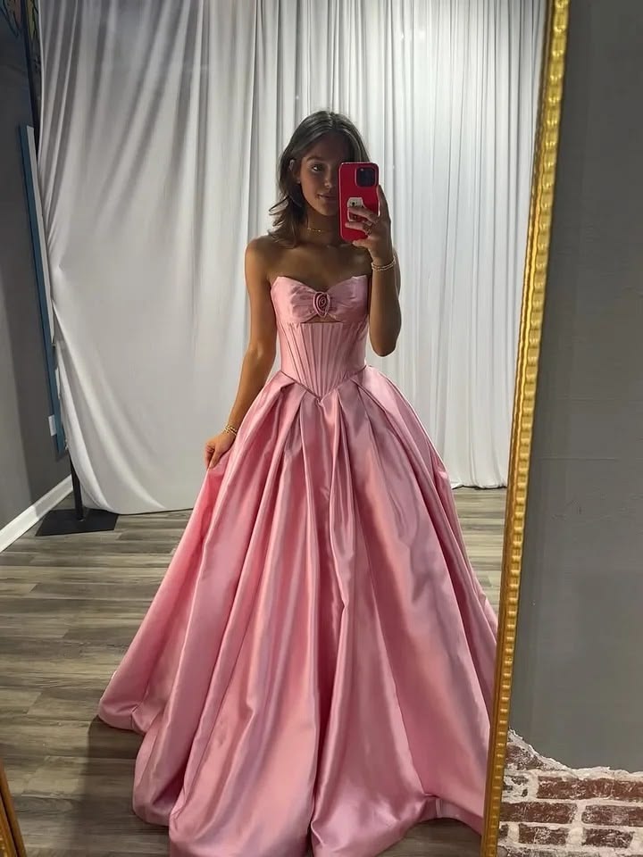 Classy Ball Gown Sweetheart Pink Long Prom Dresses Party Dress 18th Birthday Outfits Graduation Dress OB038