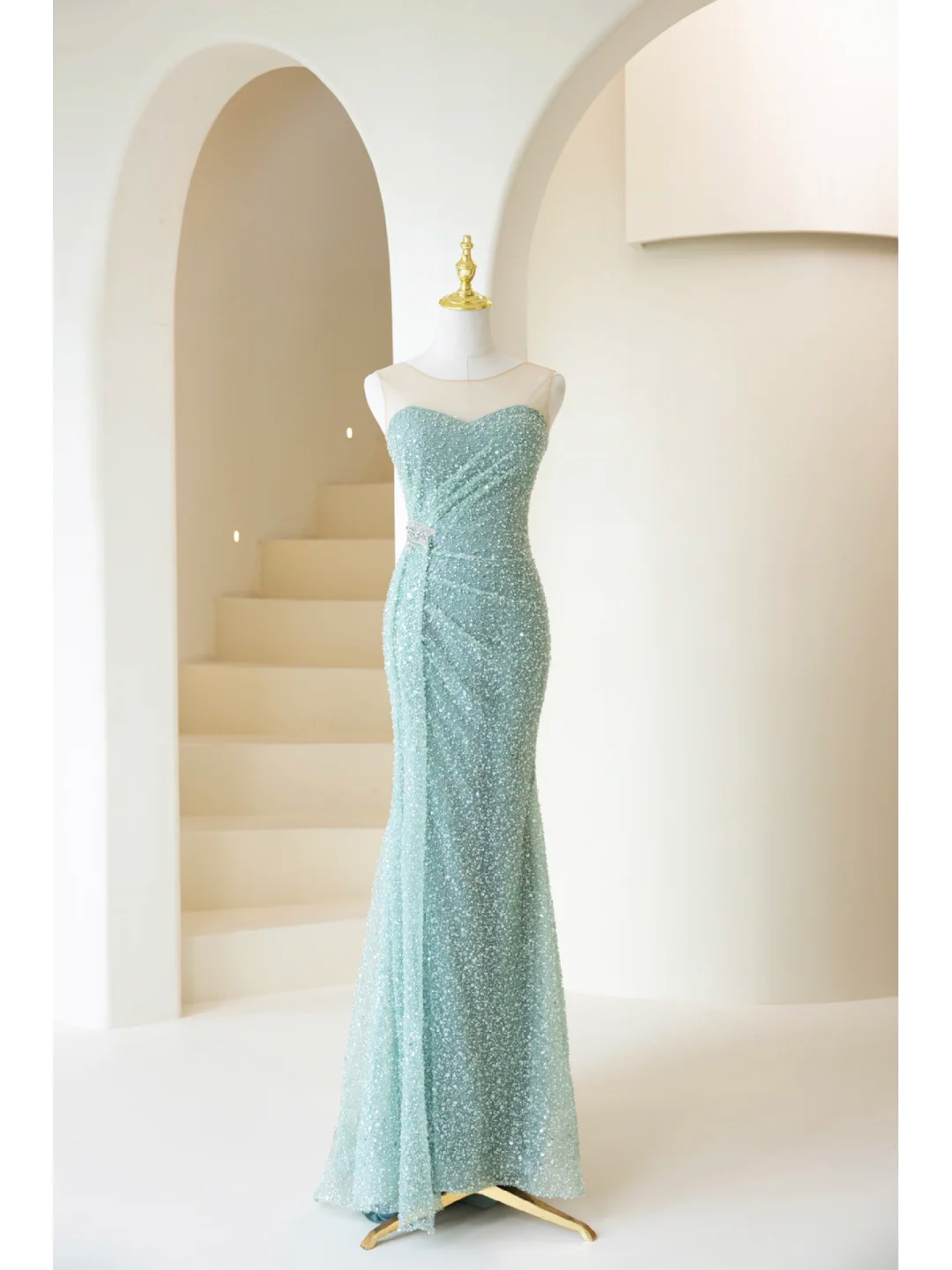 Märchenhaftes Meerjungfrauen-Abendkleid mit Pailletten und herzförmigem Ausschnitt – das perfekte Outfit für den 19. Geburtstag (AB873)