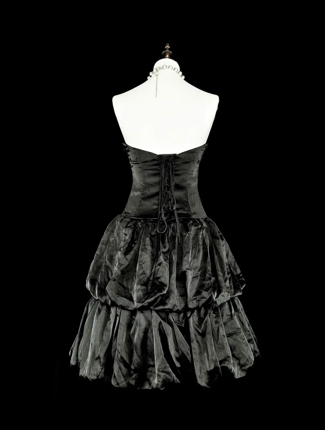 Robe de soirée bustier noire courte mini robe de bal en satin pour le retour au lycée N2159
