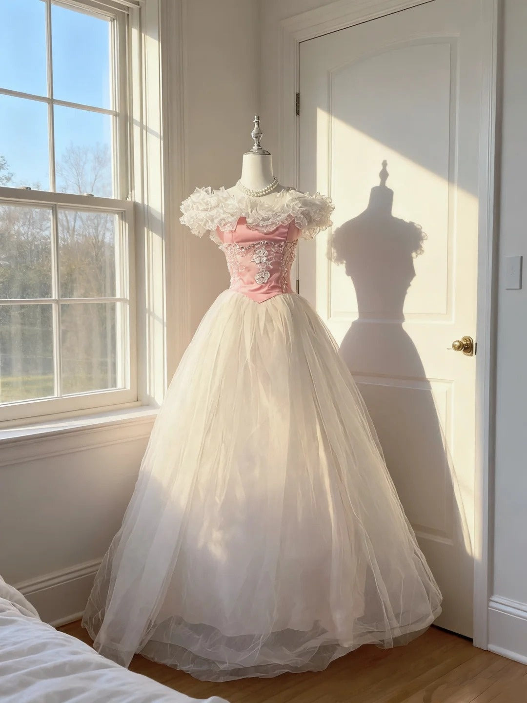 Wunderschönes Ballkleid, schulterfrei, weiß und pink, Quinceañera-Kleid, langes süßes 15 16 Quinceañera-Kleid, Vestido de princesa RB4491