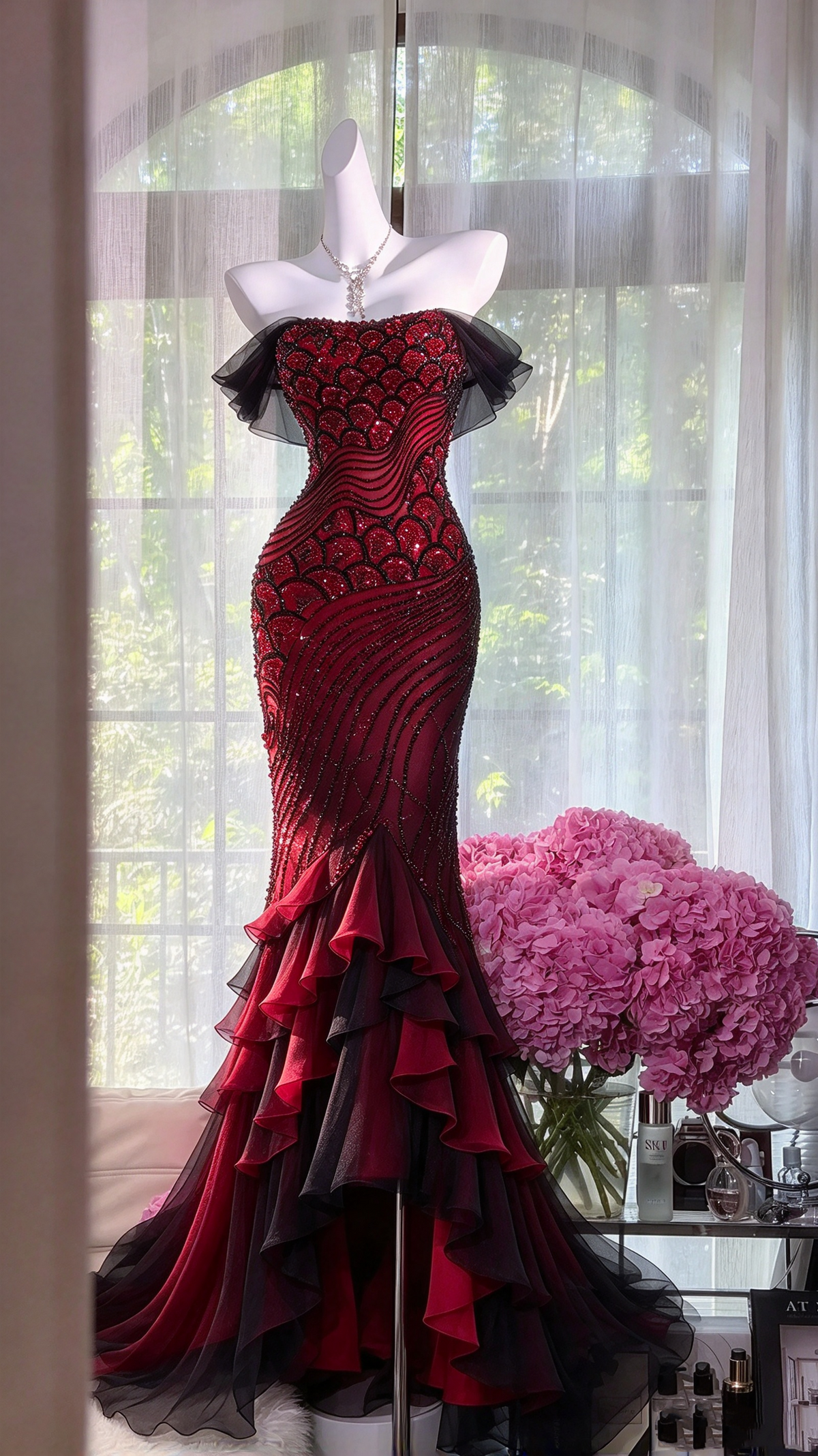 Prom Dresses Inspiration Mermaid Off Shoulder Burgundy With Beading Long Formal Party Gown 8th Grade Dress RC1264