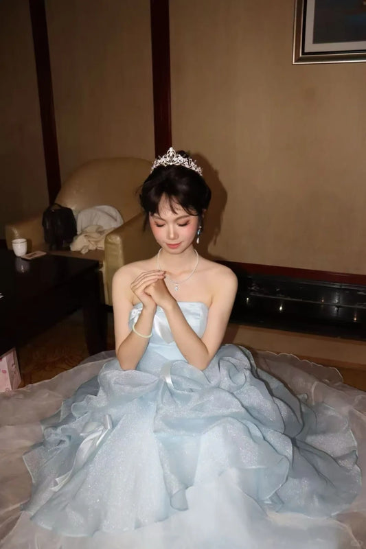 Sweet 16 Dresses Long Ball Gown Sweet Sixteen Long Birthday Dress Lace Strapless Blue Formal Gown RC0370