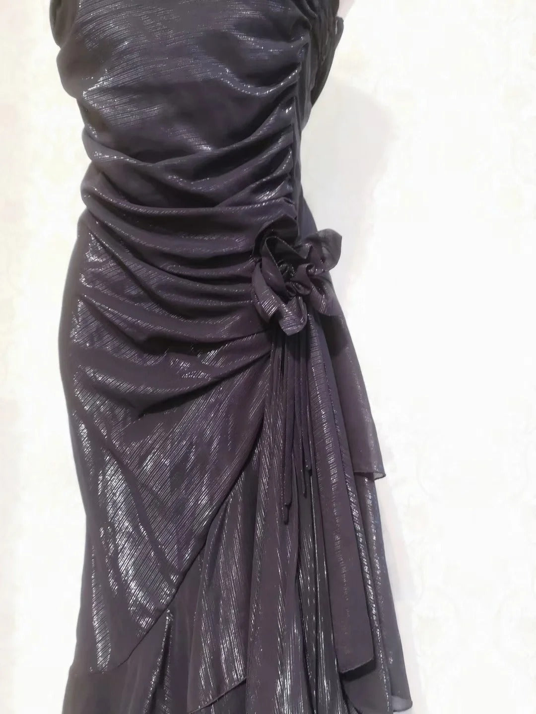 Vintage Prom Dresses 80s Mermaid Spaghetti Straps Black Tie Dress Irregular Hem Tea Length Formal Outfit RB4318
