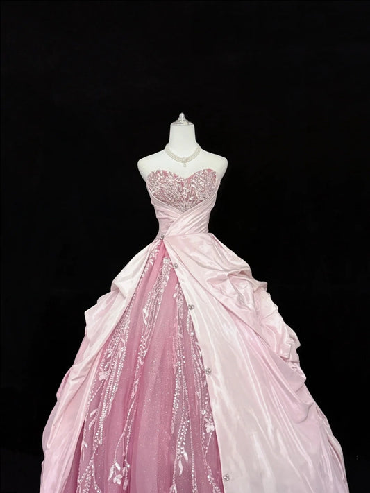 Sweet 16 Dresses Long Ball Gown Sweet Sixteen Long Birthday Dress Sweetheart Pink Tulle Formal Gown RC0288